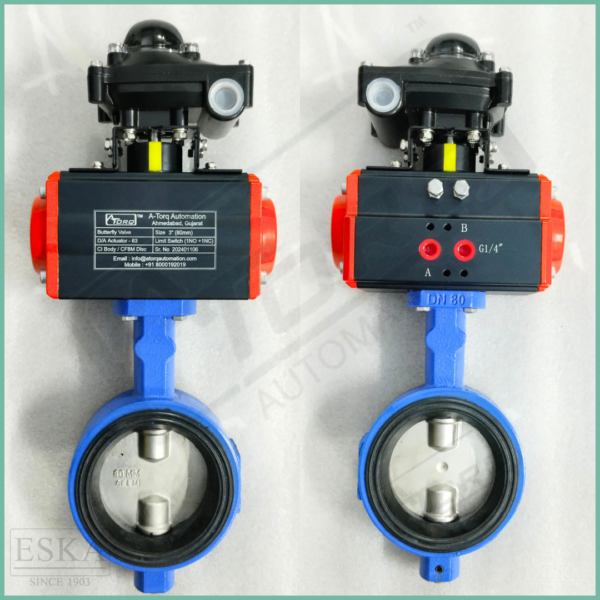 PNEUMATIC ACTUATOR OPERATED BUTTERFLY VALVE